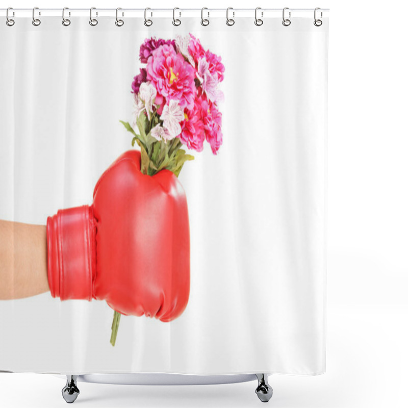 Personality  Hand In Boxing Glove Holdin Flowers Shower Curtains