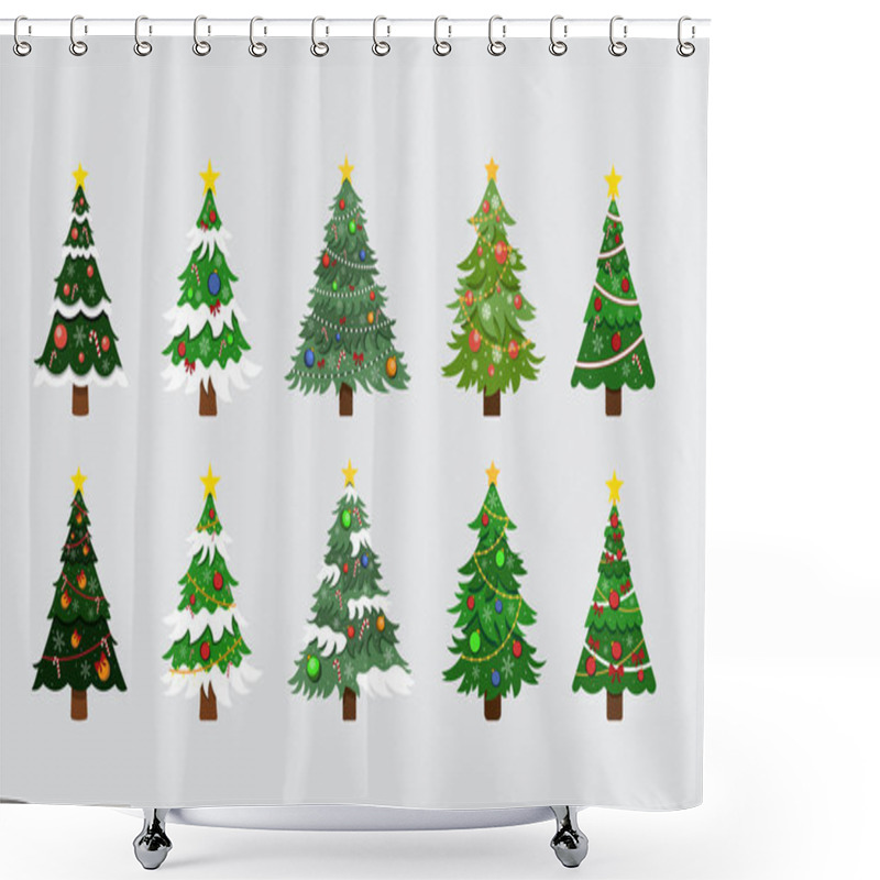 Personality  Vector Illustration Of Set Of Decoration Christmas Trees Shower Curtains