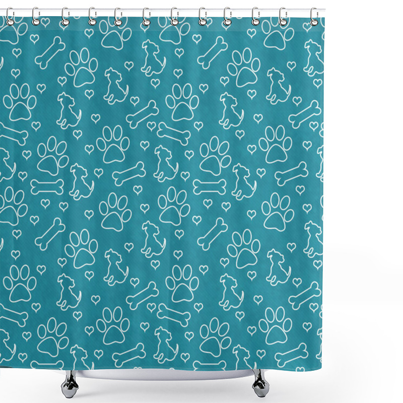 Personality  Teal And White Doggy Tile Pattern Repeat Background Shower Curtains