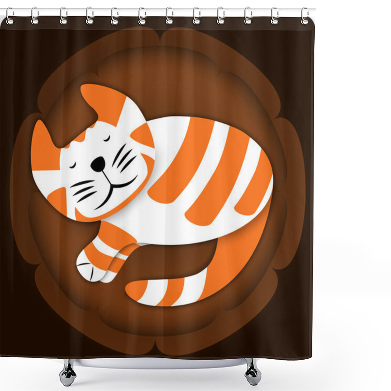 Personality  Cute Sleeping Cat. Vector Illustration. Shower Curtains