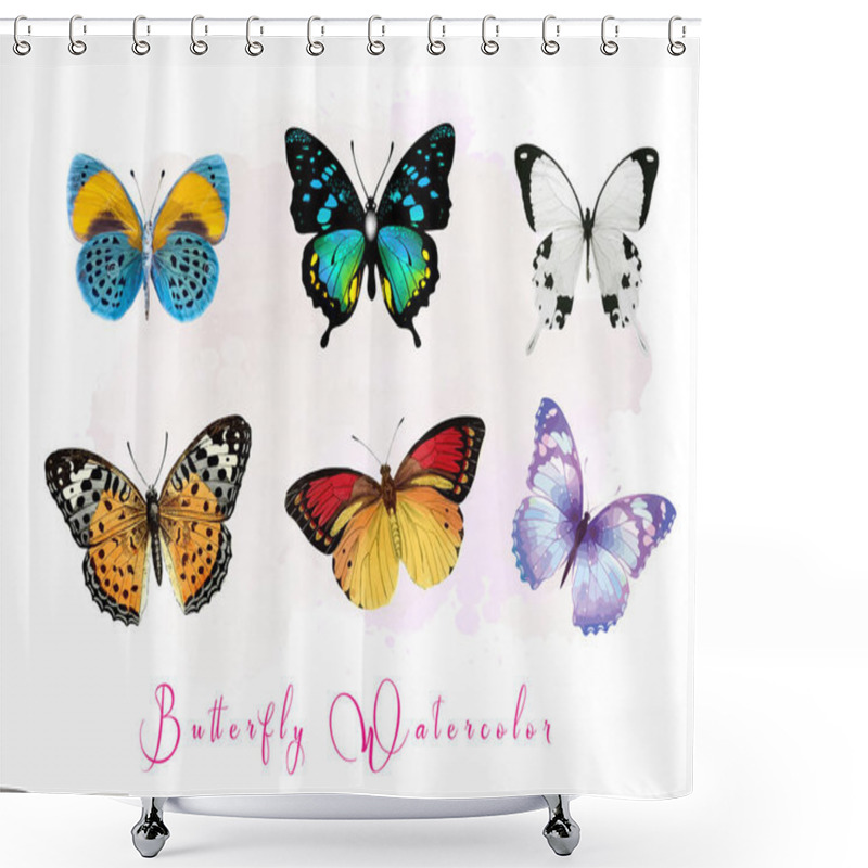 Personality  Flower & Butterfly Illustration Vector Set Shower Curtains