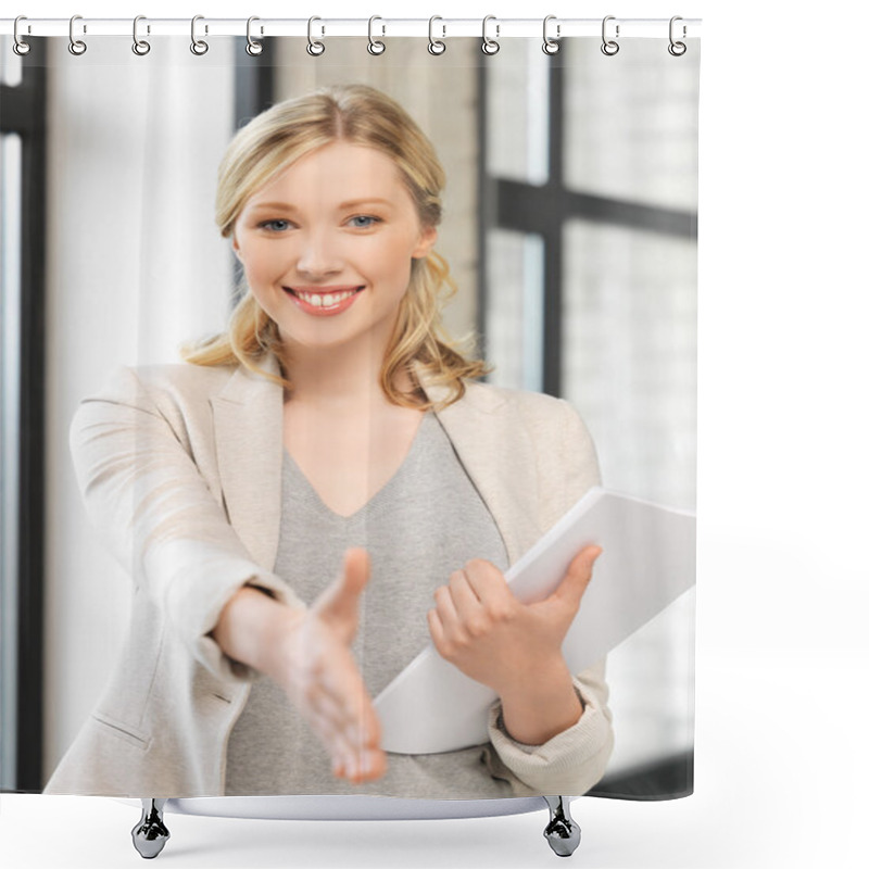 Personality  Woman With An Open Hand Ready For Handshake Shower Curtains