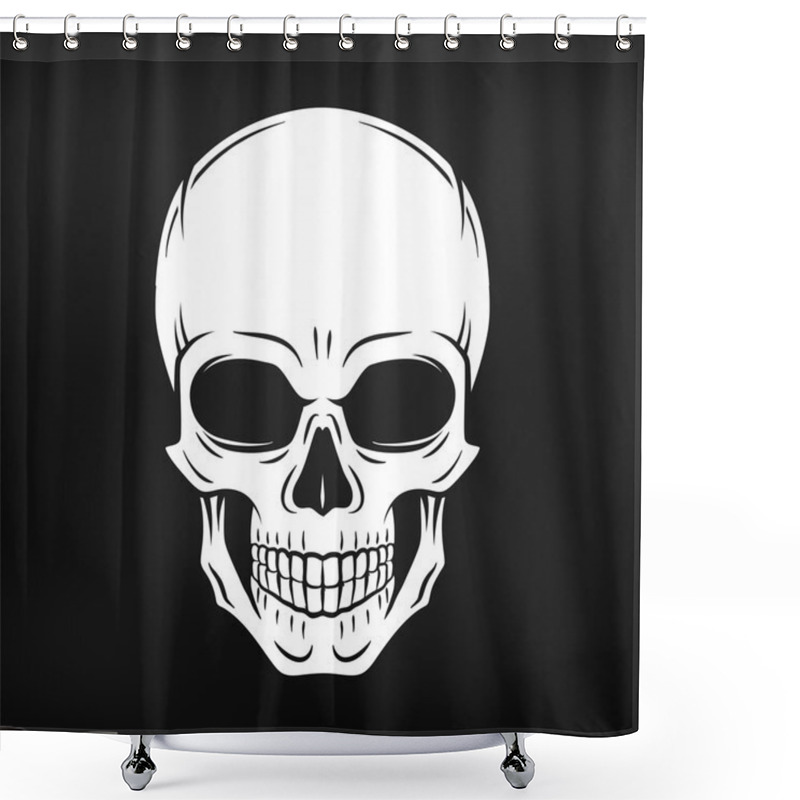 Personality  Human Evil Skull Vector. Jolly Roger Logo Template On Black Background. Death T-shirt Design. Pirate Insignia Concept. Poison Icon Illustration Shower Curtains