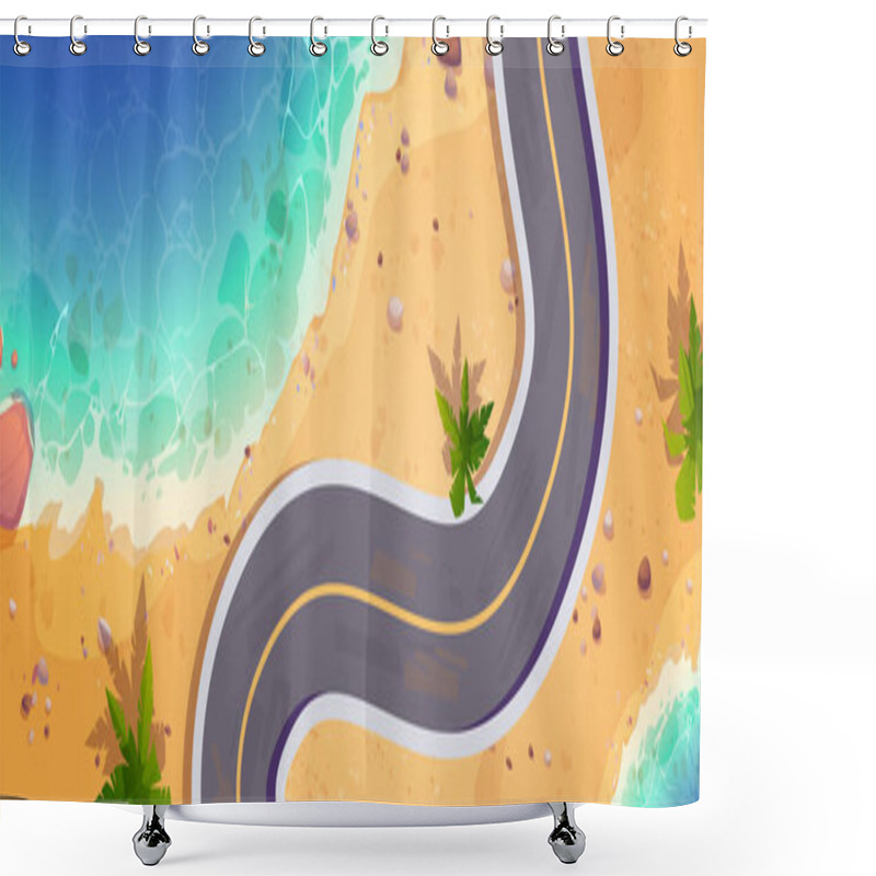 Personality  Top View Of Sea Isthmus With Winding Road Shower Curtains