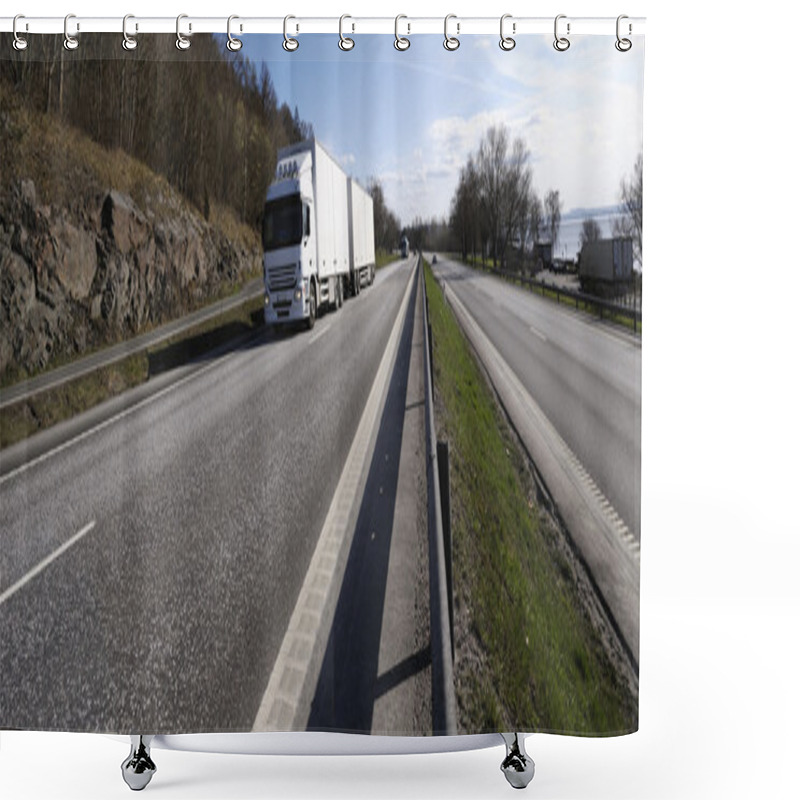 Personality  Truck And Highway Panoramic Shower Curtains