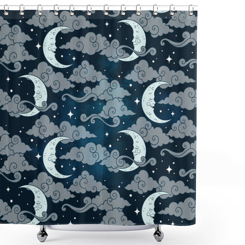 Personality  Vector Seamless Pattern With Baby Celestial Bodies - Moon, Stars And Clouds. Pastel Hand Drawn Textile Or Wrapping Design For Kids. Shower Curtains