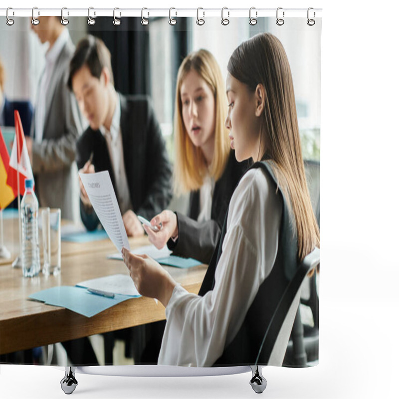 Personality  Teenagers Participate In A UN Model Conference, Discussing And Debating Global Issues. Shower Curtains