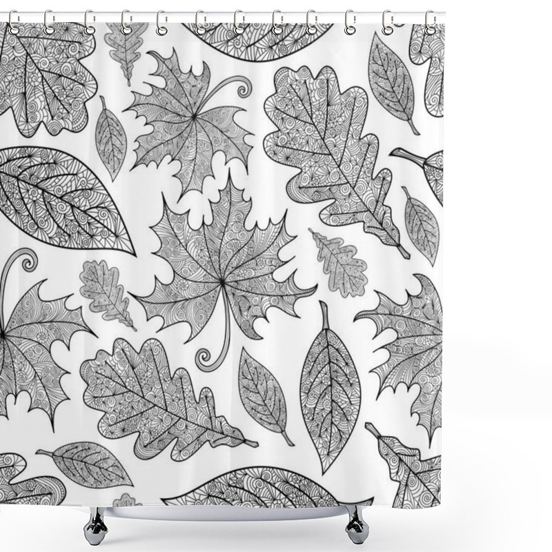 Personality  Seamless Doodle Leaves Pattern Shower Curtains