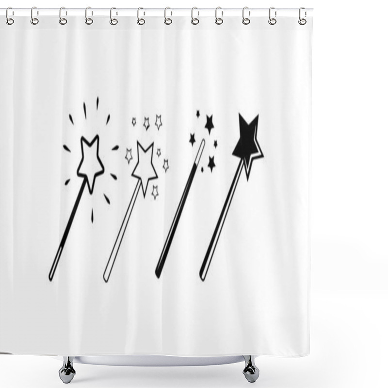 Personality  Set Of Magic Wands With Star Tips. Vector Illustration. Shower Curtains