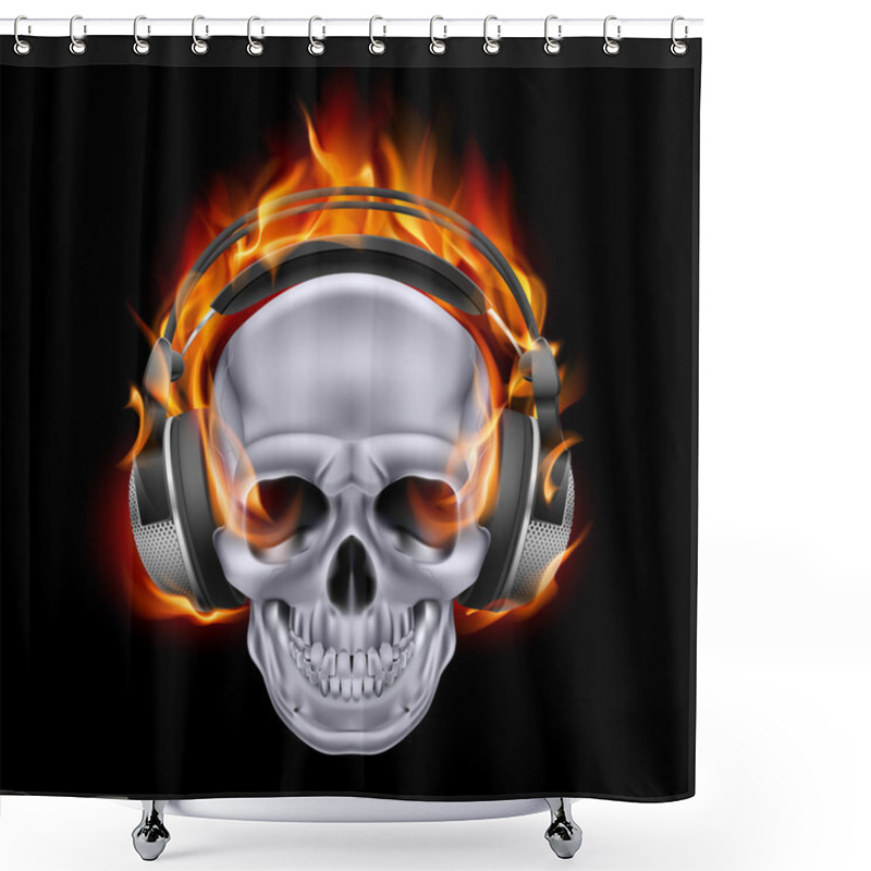 Personality  Flaming Skull In Headphones. Shower Curtains