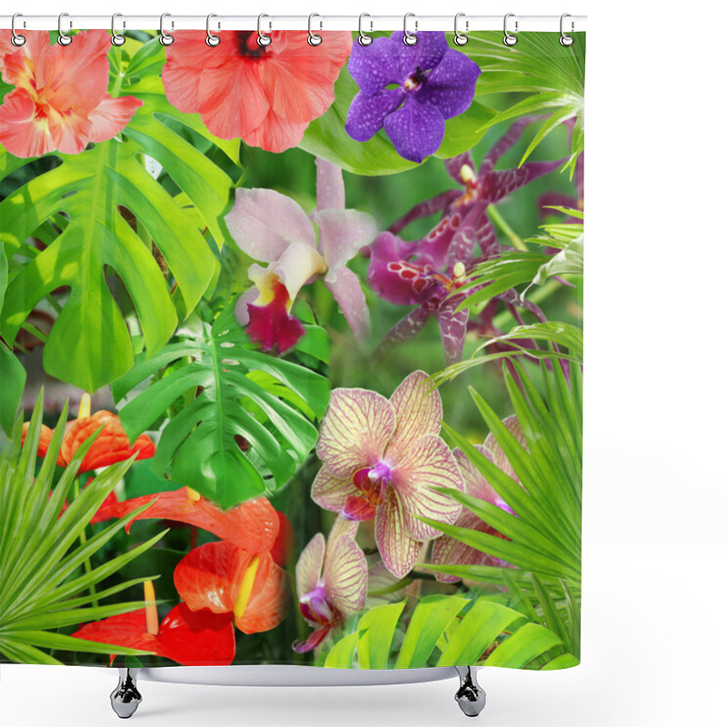 Personality  Tropical Background With Different Flowers Shower Curtains