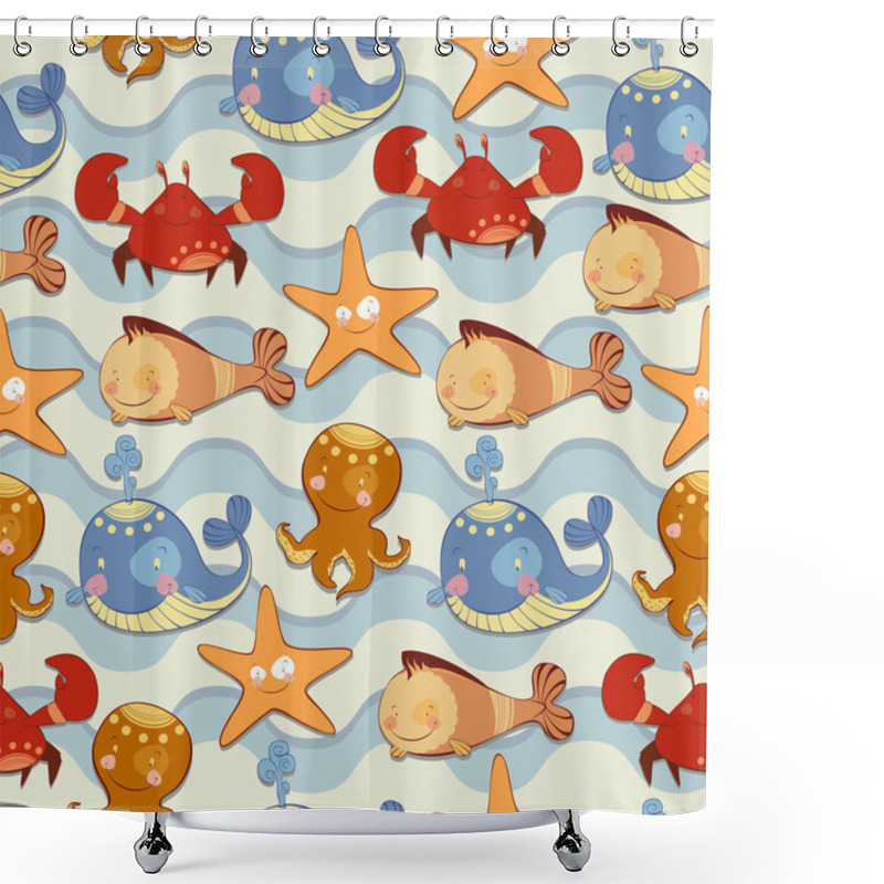 Personality  Seamless Texture Of Their Marine Life Shower Curtains