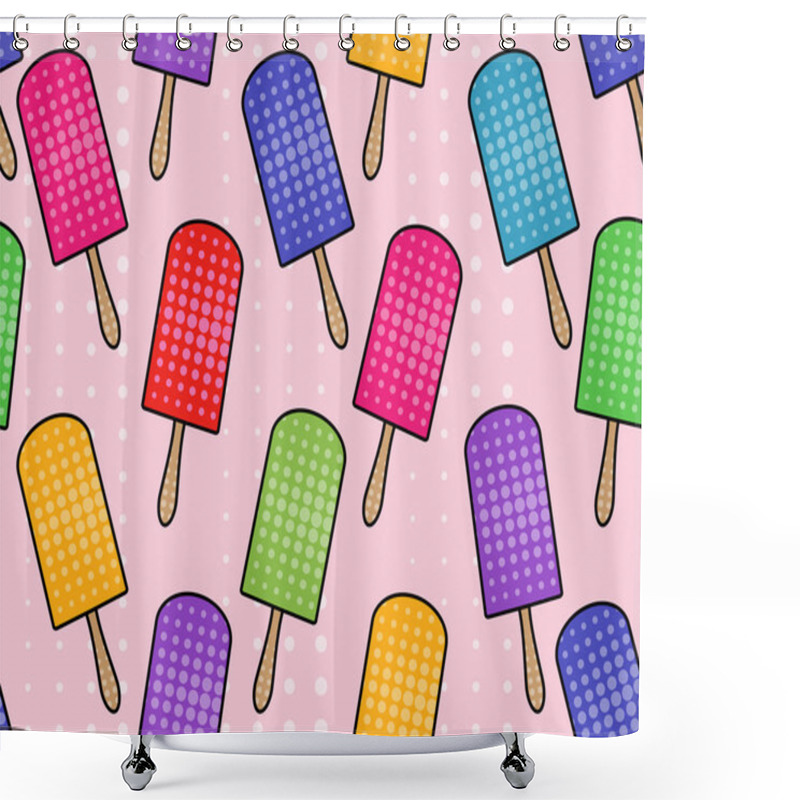 Personality  Ice Cream Seamless Pattern In Pop Art Style. Popsicle. Ice Cream On A Stick. Vector Illustration. Shower Curtains