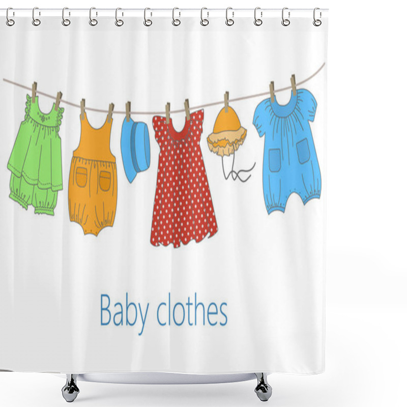 Personality  Baby Clothes Hang On The Clothesline Shower Curtains