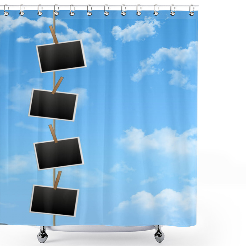 Personality  Blank Photo Frames On The Blue Sky Shower Curtains