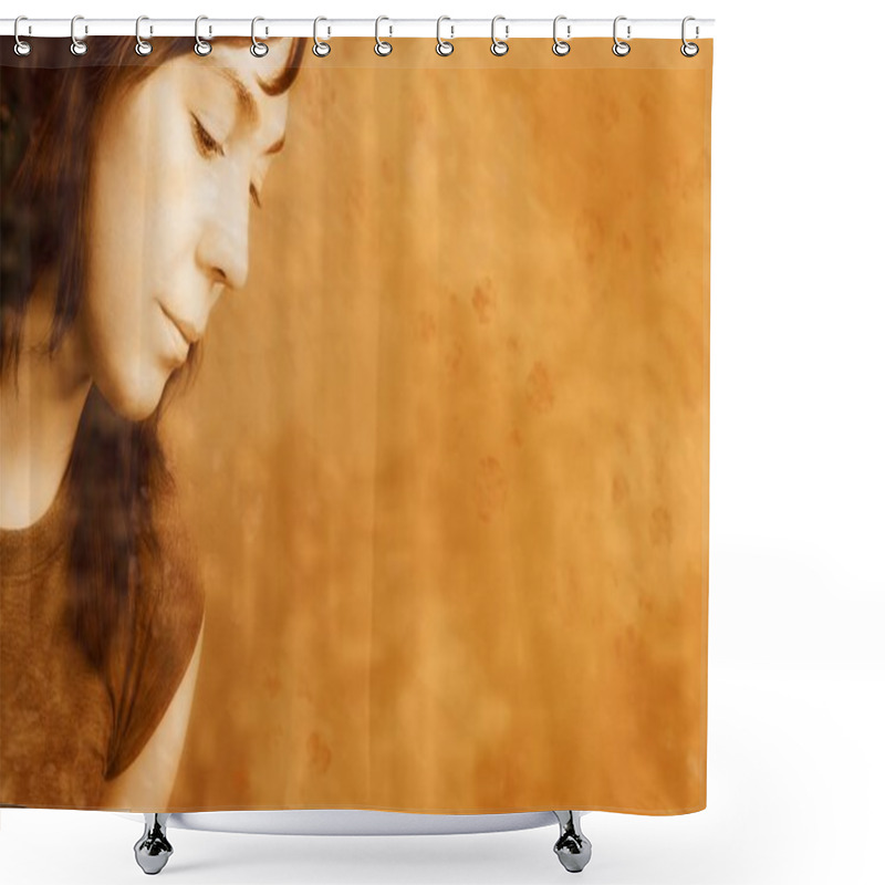 Personality  Young Woman Looking Down Shower Curtains