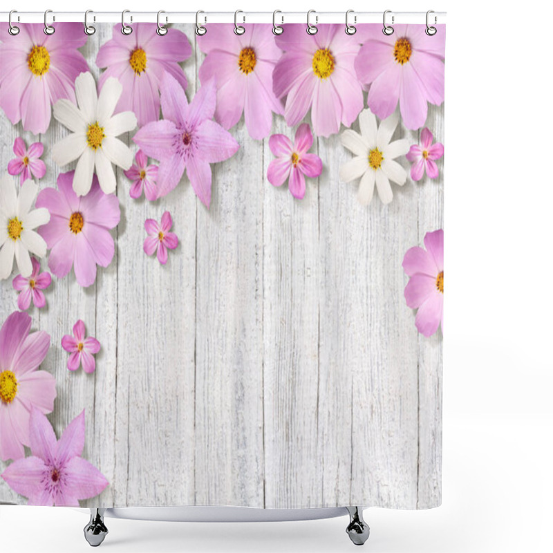 Personality  Pink Chamomiles On A Scratched Boards Background Shower Curtains