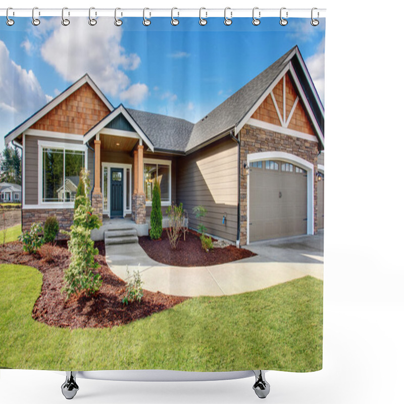 Personality  Large Modern House With Stone And Walkway. Shower Curtains