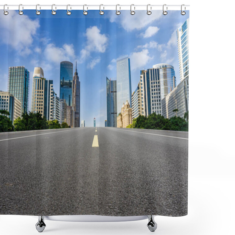 Personality  The Empty Asphalt Road Is Built Along Modern Commercial Building Shower Curtains