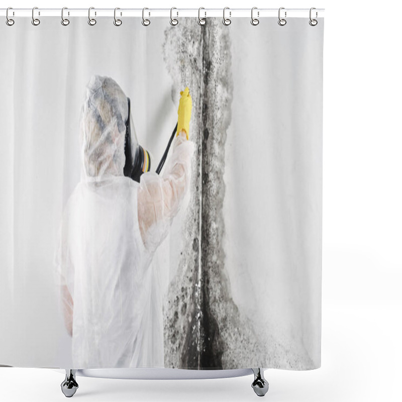 Personality  A Professional Disinfector In Overalls Processes The Walls From Mold. Removal Of Black Fungus In The Apartment And House. Aspergillus Shower Curtains