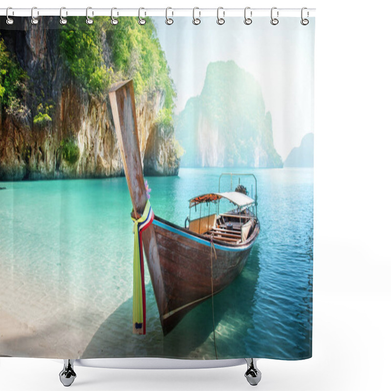 Personality  Long Boat On Island In Thailand Shower Curtains