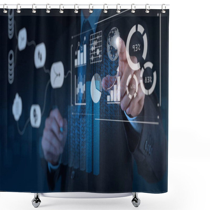 Personality  Data Management System (DMS) With Business Analytics Concept. Businessman Working With Provide Information For Key Performance Indicators (KPI) And Marketing Analysis Onn Virtual Computer Shower Curtains