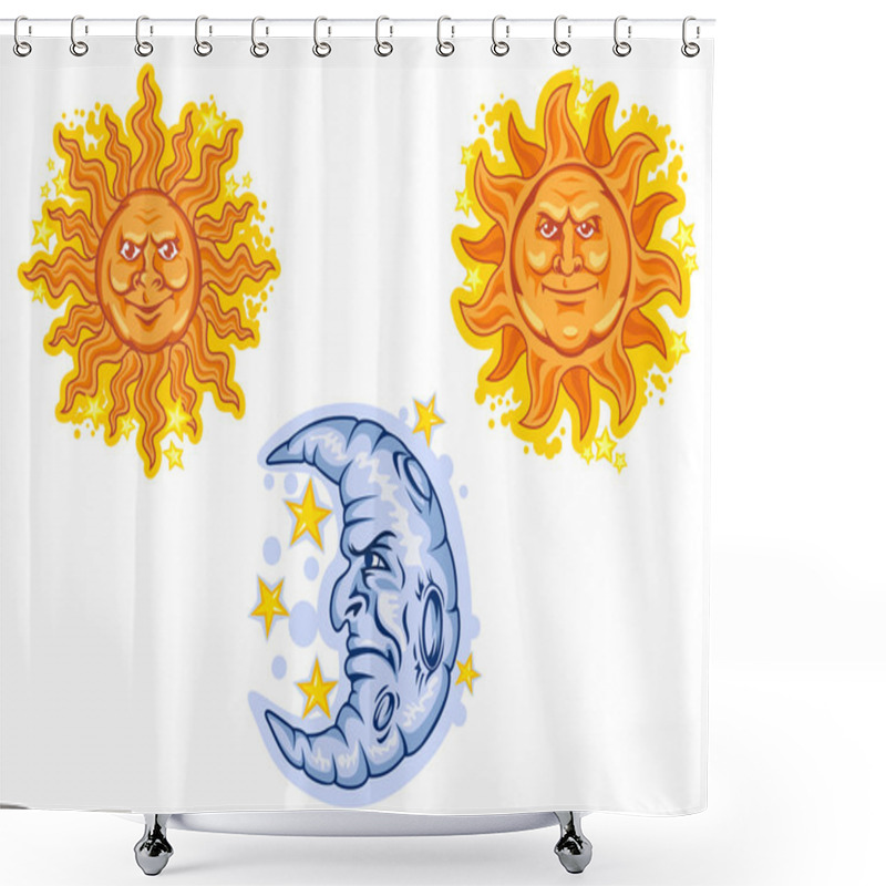 Personality  Retro Half Moon, Stars, Suns Cartoon Characters Shower Curtains