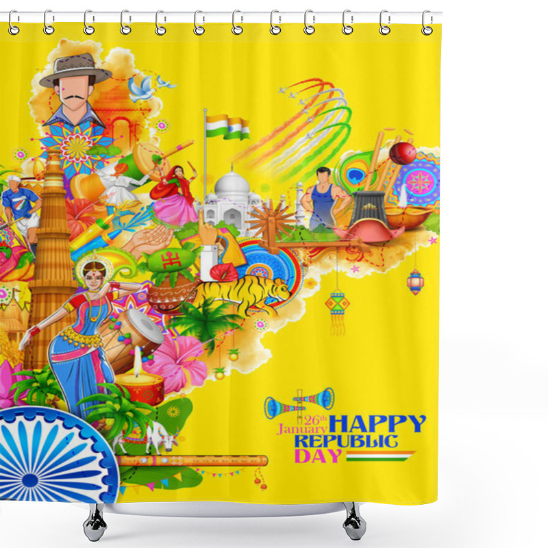 Personality  India Background Showing Its Incredible Culture And Diversity With Monument, Dance Festival Shower Curtains