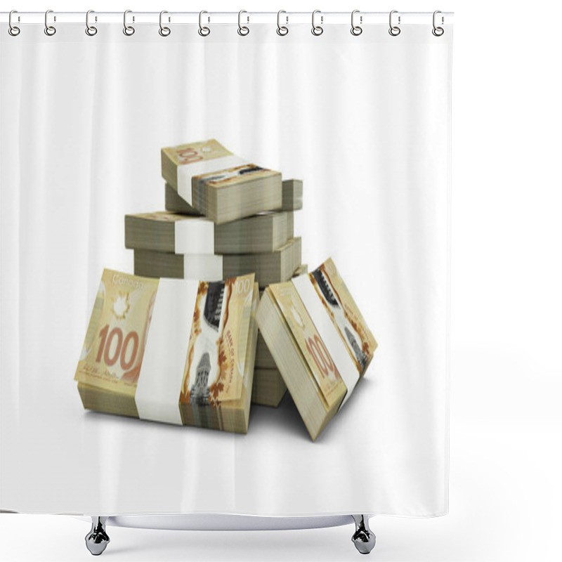 Personality  3d Rendering Of Stack Of Canadian Dollar Notes. Bundles Of Canadian Currency Notes Isolated On White Background Shower Curtains