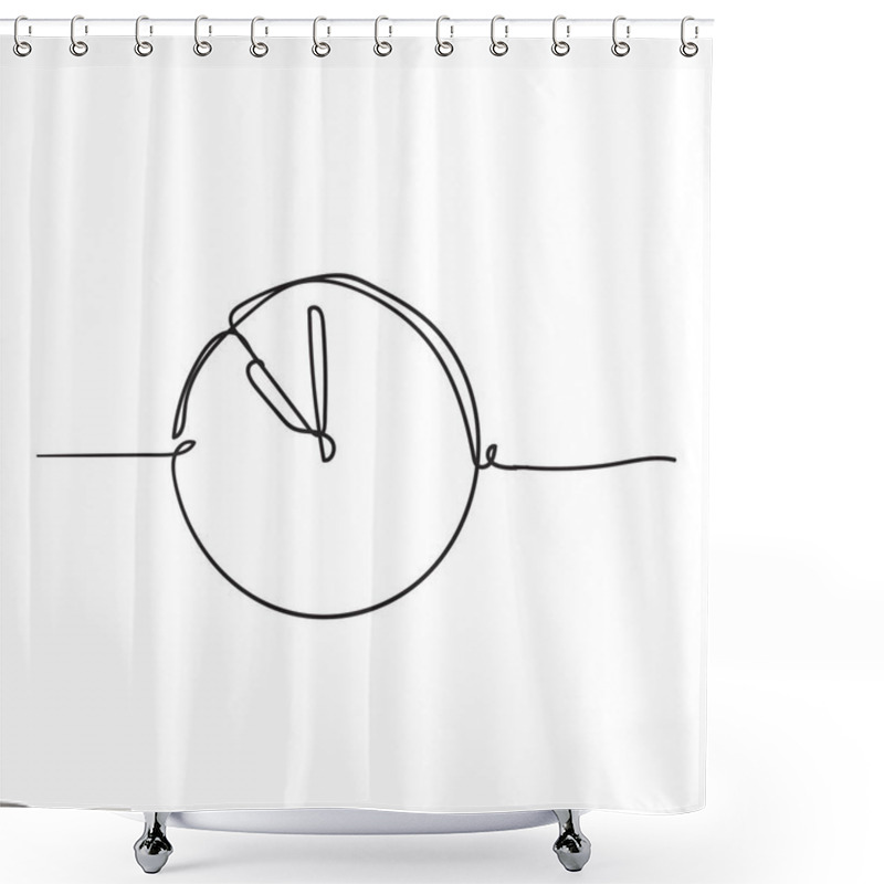 Personality  Continuous One Line Drawing Clock Icon With Doodle Handdrawn Style On White Background Shower Curtains