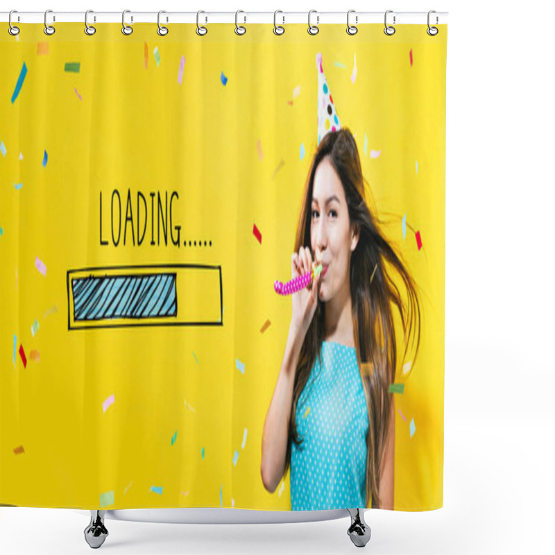 Personality  Loading Concept With Young Woman With Party Theme  Shower Curtains