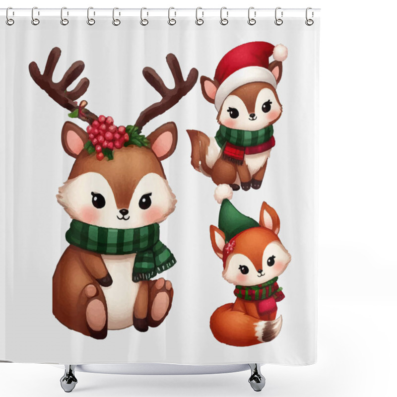 Personality  Christmas Baby Animals Vector File Shower Curtains