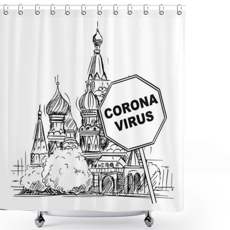 Personality  Vector Cartoon Rough Sketchy Illustration Of Russian Federation, Moscow And Coronavirus Covid-19 Epidemic Warning Sign Shower Curtains