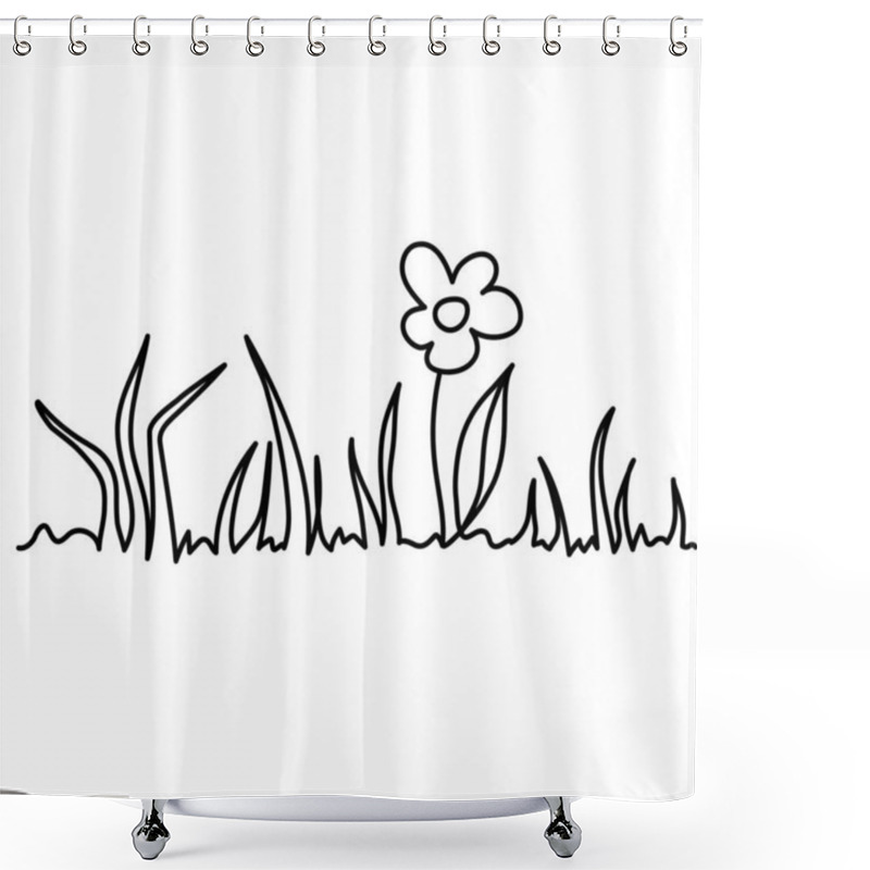 Personality  Minimalistic Line Art Illustration Of Single Flower Growing Among Blades Of Grass. Perfect For Eco-friendly Designs, Nature-themed Projects, Simple Decor And Garden Motifs. Vector Illustration Shower Curtains