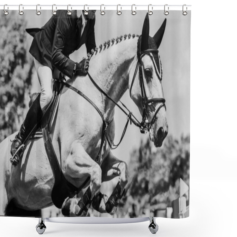 Personality  Horse Jumping, Equestrian Sports, Show Jumping Themed Photo. Shower Curtains