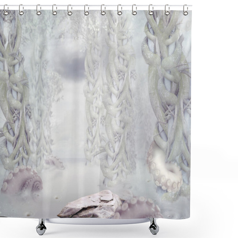 Personality  Mystery. Surrealistic Mysterious White Forest Shower Curtains