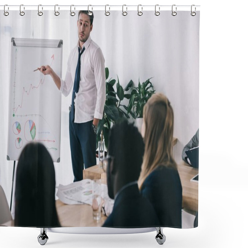 Personality  Untidy Young Businessman Making Presentation At Office Shower Curtains