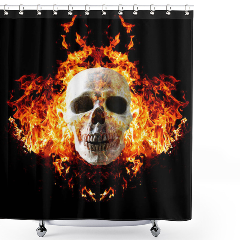 Personality  Head Skull In Flame On Dark Black Background. The Symbol Of Dead. Shower Curtains