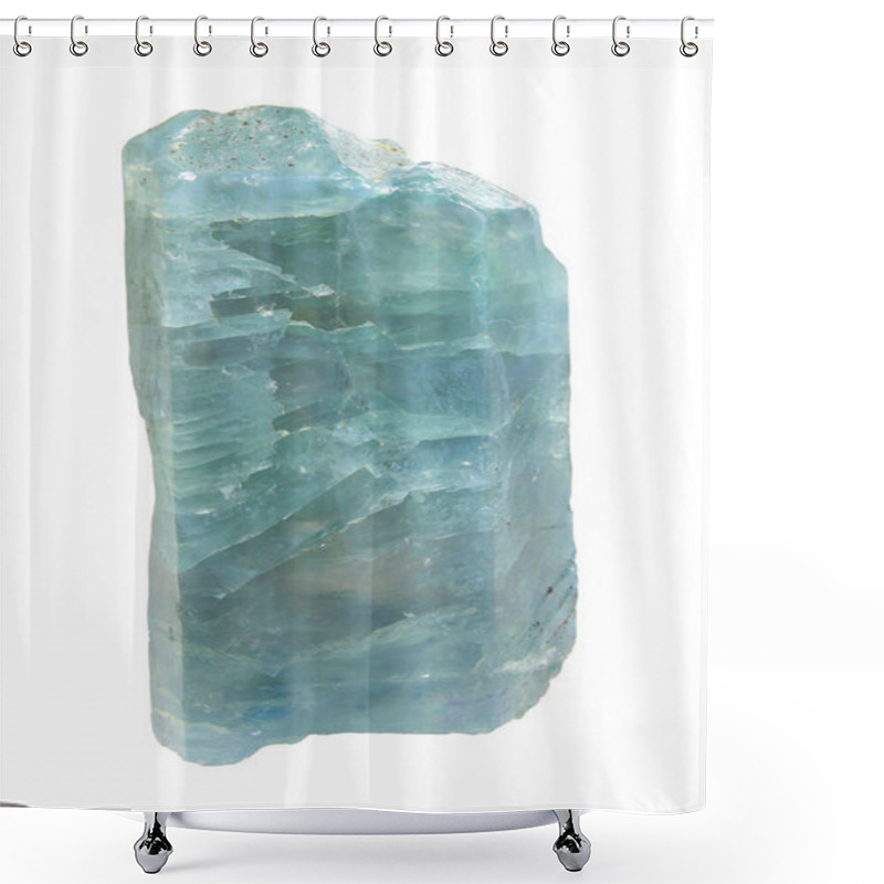 Personality  Apatite Blue Crystal Macro -  Semiprecious Stone Isolated On White Background Shower Curtains