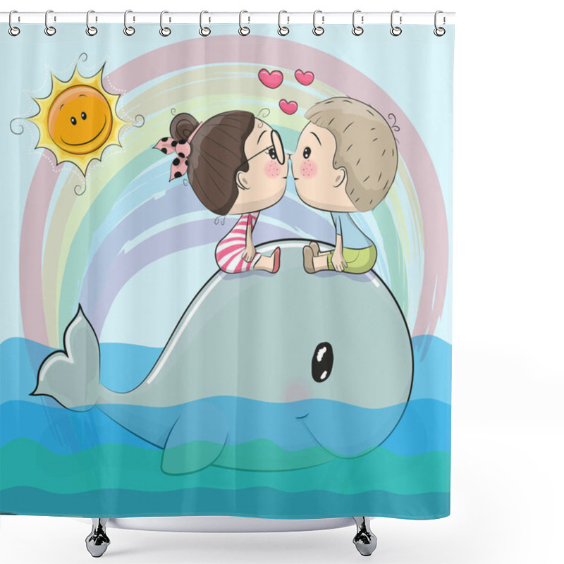 Personality  Cute Cartoon Boy And Girl Are Kissing Shower Curtains