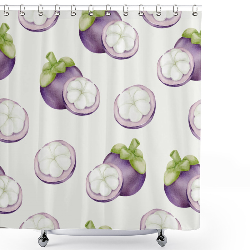 Personality  Seamless Pattern Of Mangosteen, Full And Peeled With Drawing Background With Flat Vector Illustration Shower Curtains