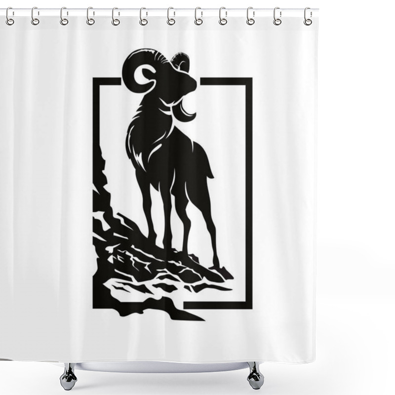 Personality  Argali Mountain Sheep Silhouette With Rock And Square Background Illustration Shower Curtains