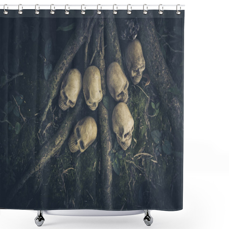 Personality  Still Life With Human Skull  On The Roots  Shower Curtains