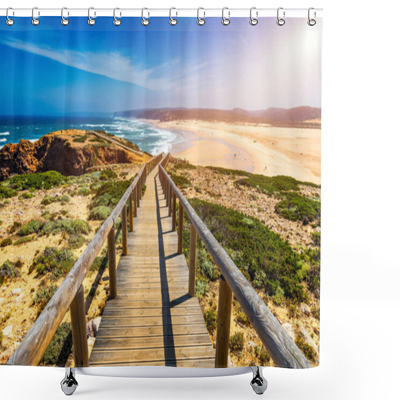 Personality  Praia Da Bordeira And Boardwalks Forming Part Of The Trail Of Ti Shower Curtains