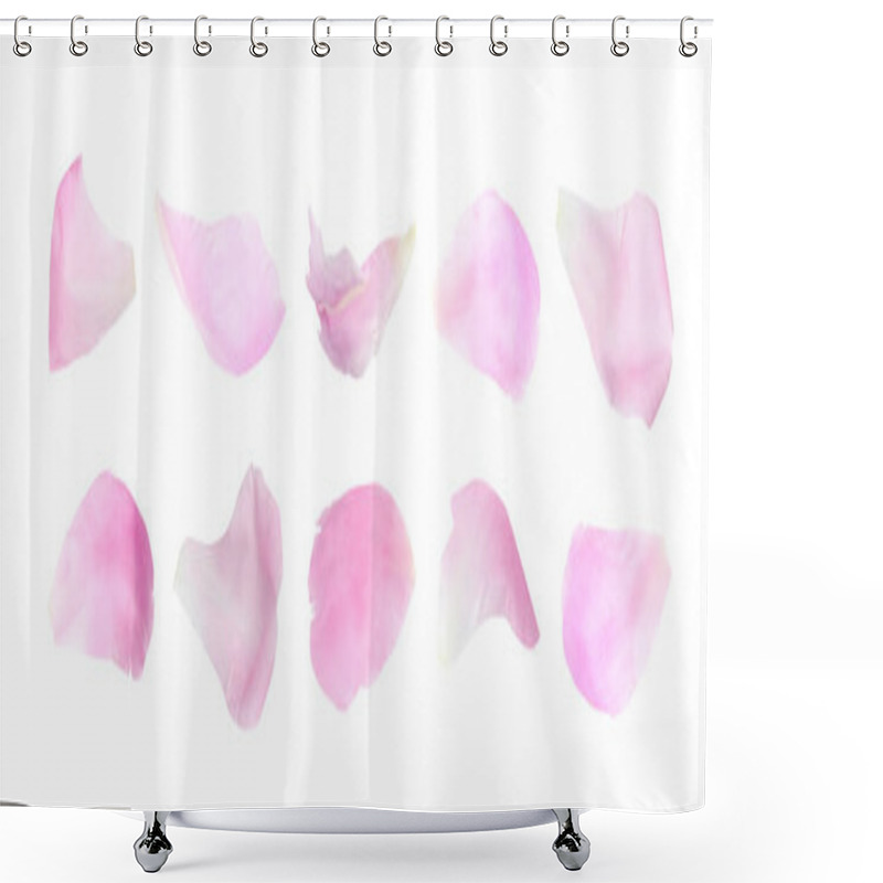 Personality  Set Of Fresh Peony Petals On White Background. Banner Design Shower Curtains