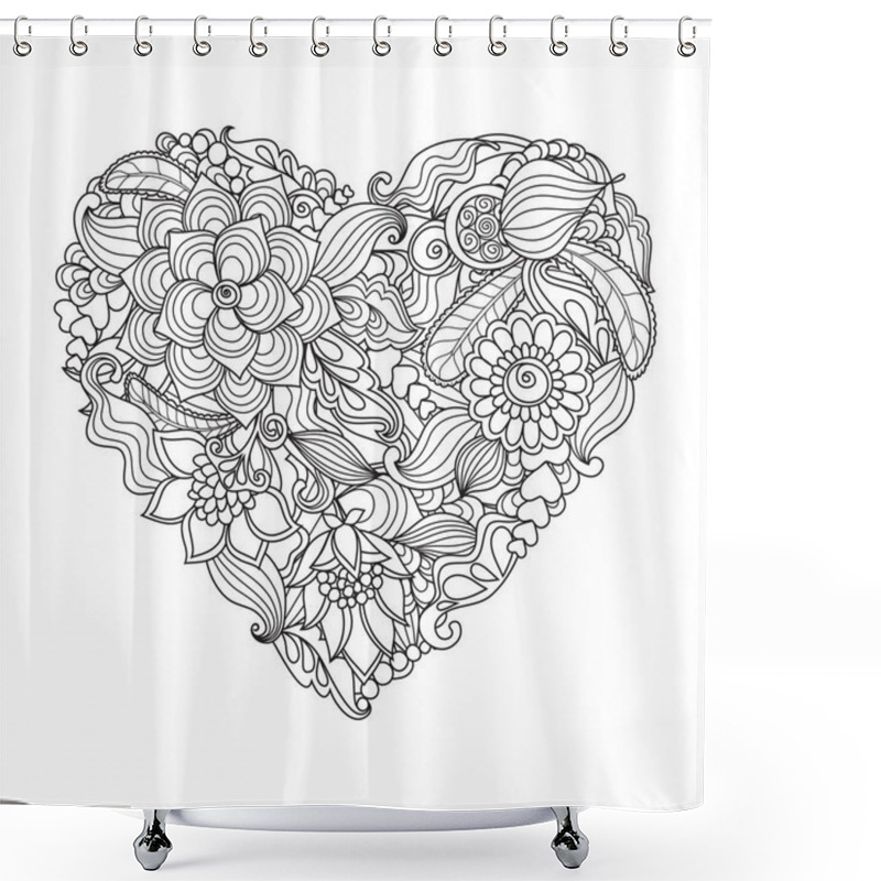 Personality  The  Drawn   Heart With Flowers And Plants For Valentine's Day Or Weddings Shower Curtains