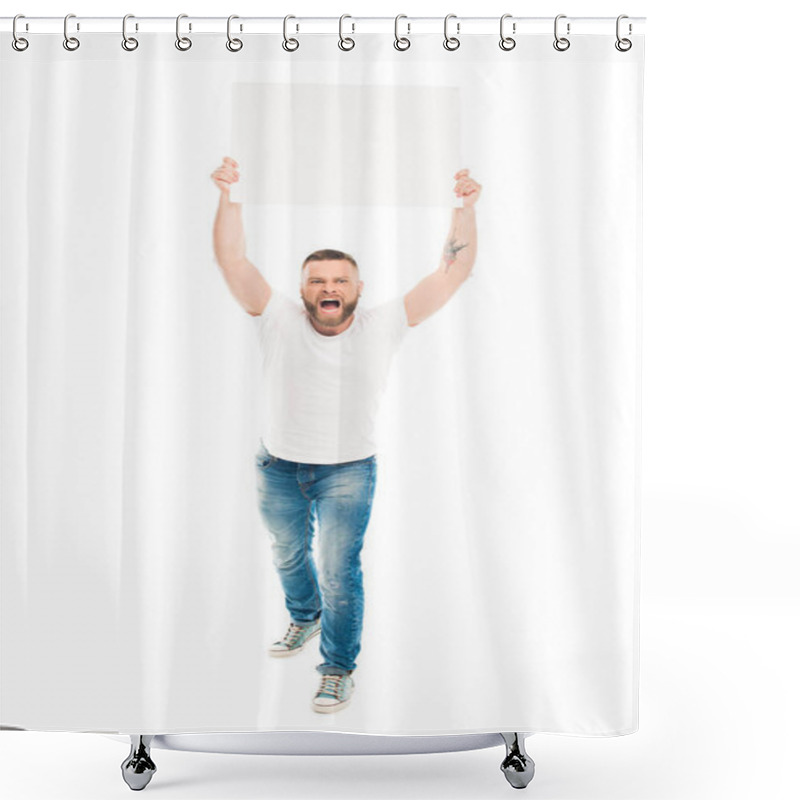 Personality  Bearded Man With Blank Banner Shower Curtains