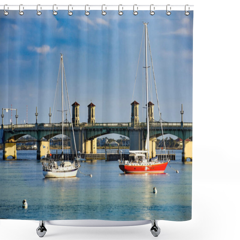 Personality  St. Augustine, Florida. January 25 , 2019. Sailboats And Bridge Of Lions On Sunset Sky Background At Old Town In Florida's Historic Coast (68) Shower Curtains