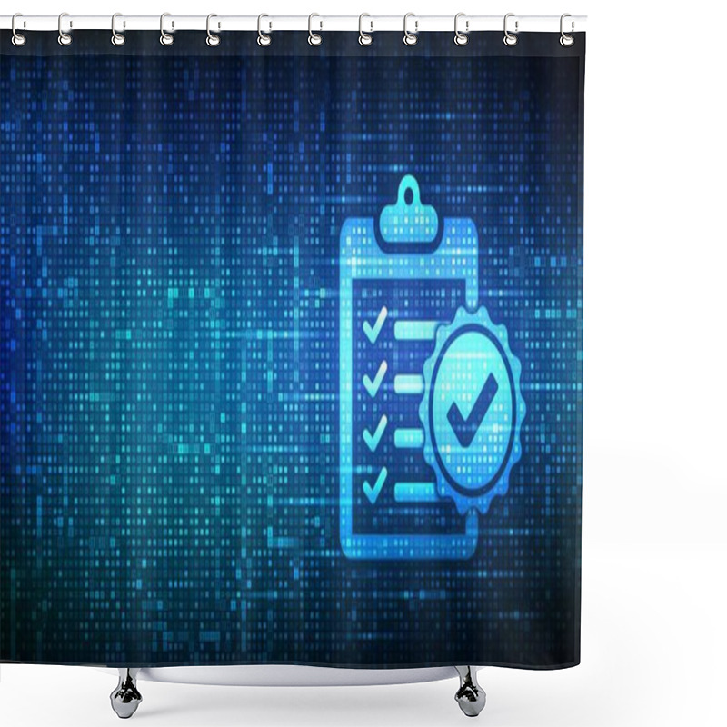 Personality  Regulation Compliance Icon Made With Binary Code. Reg Tech Financial Control Background. Compliance Rules. Law Regulation Policy. Digital Code Matrix Background With Digits 1.0. Vector Illustration Shower Curtains