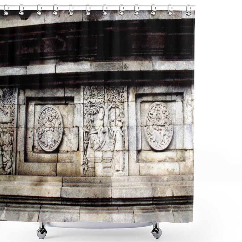 Personality  Relief Or Carving On The Stone Wall At Penataran Temple Shower Curtains